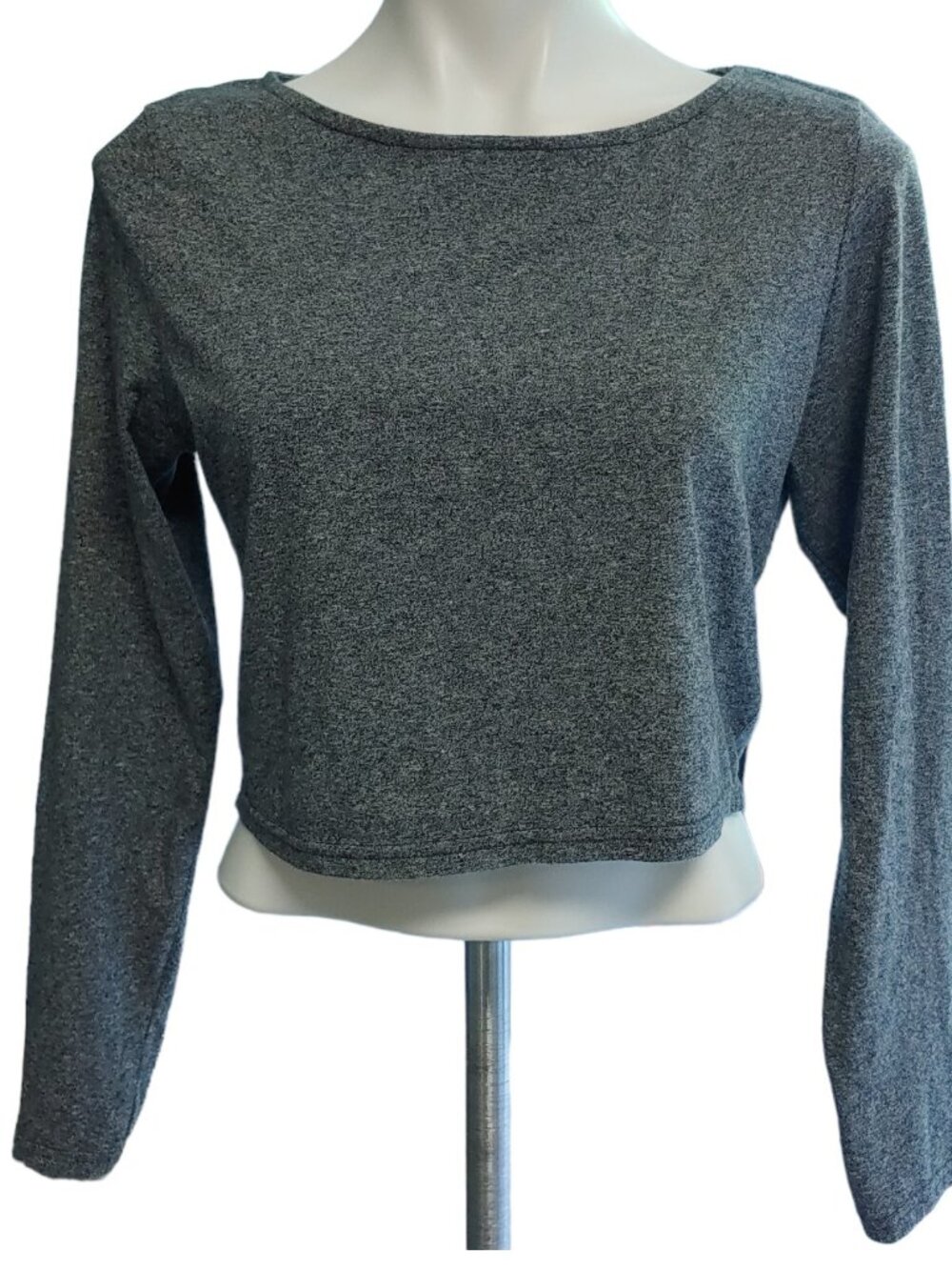 H&M Divided Gray Long Sleeve Crop Top Womens Large Crew Neck Basic Solid